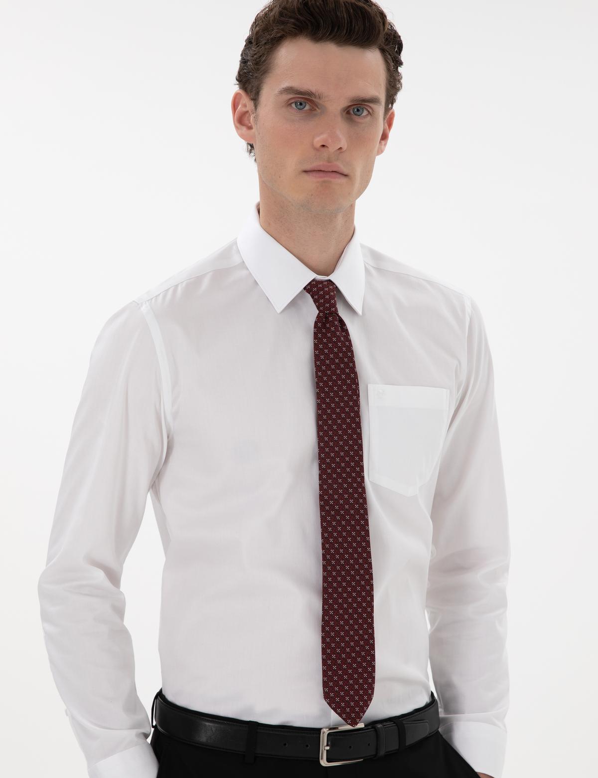 Beyaz Parlak Saten Regular Fit Uzun Kollu Basic Gömlek - 50302972015