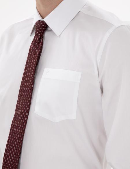 Beyaz Parlak Saten Regular Fit Uzun Kollu Basic Gömlek - 50302972015