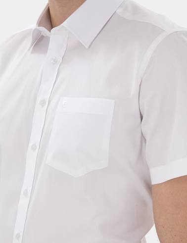 Beyaz %100 Pamuk Parlak Saten Regular Fit Kısa Kollu Basic Gömlek