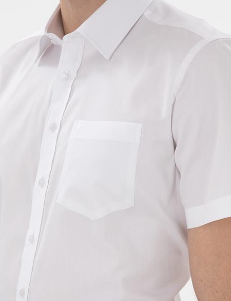 Beyaz Parlak Saten Regular Fit Kısa Kollu Basic Gömlek - 50302763010