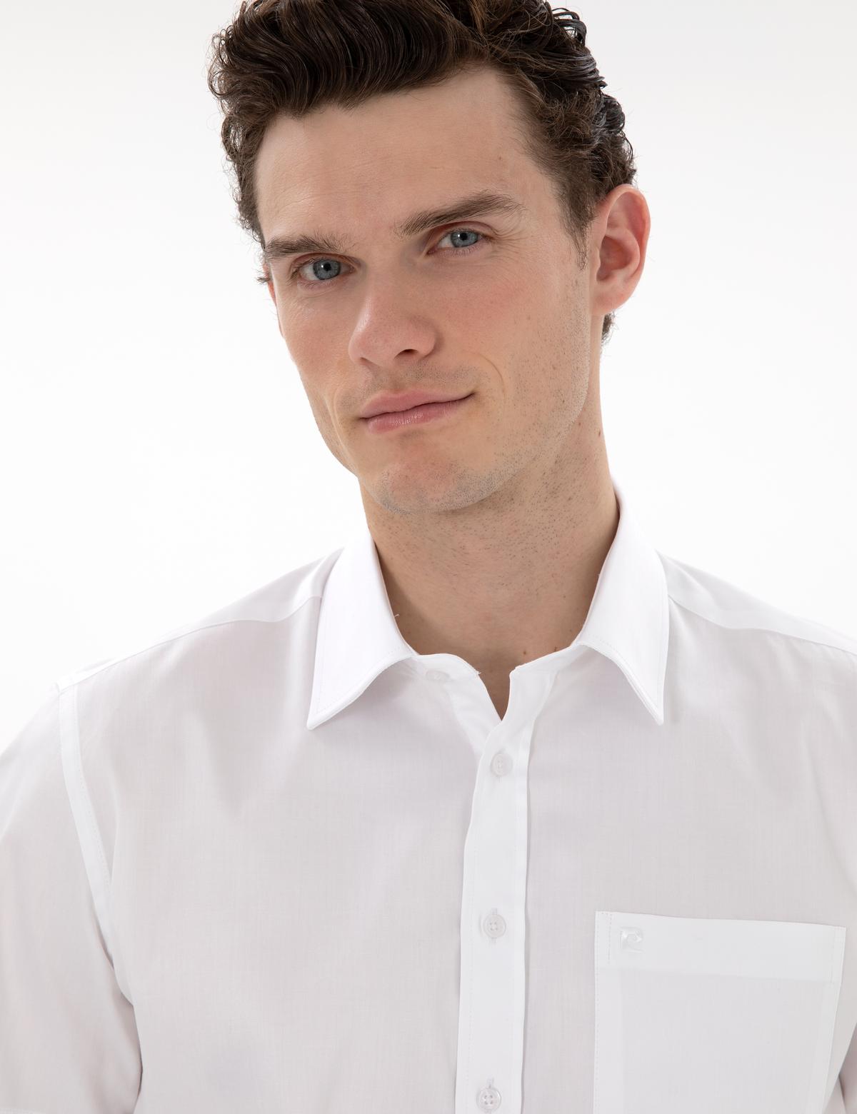 Beyaz Parlak Saten Regular Fit Kısa Kollu Basic Gömlek - 50302763010