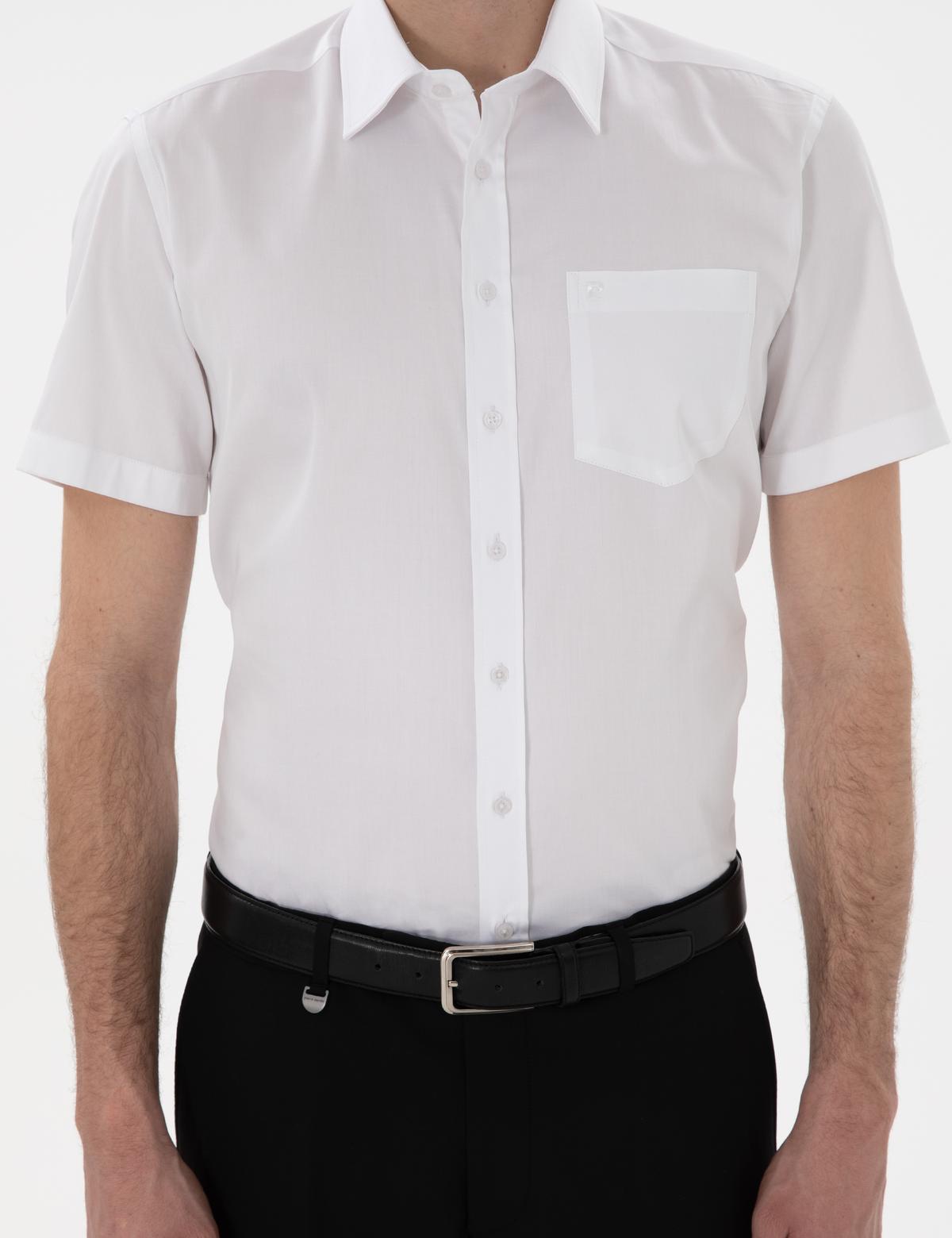 Beyaz Parlak Saten Regular Fit Kısa Kollu Basic Gömlek - 50302763010