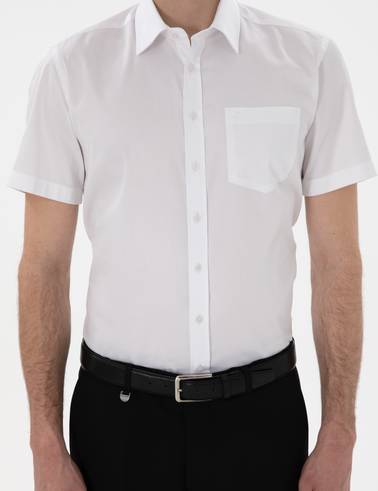 Beyaz %100 Pamuk Parlak Saten Regular Fit Kısa Kollu Basic Gömlek