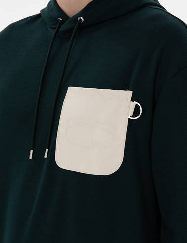 Koyu Yeşil Çelik Örme Comfort Fit  Kapüşonlu Sweatshirt