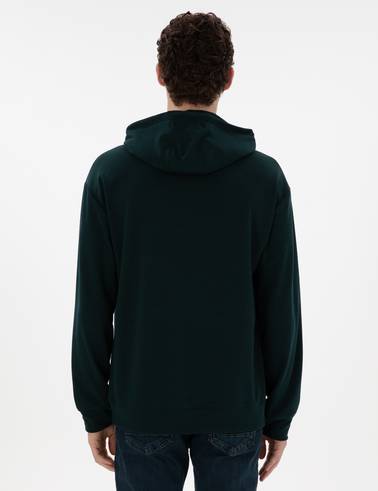 Koyu Yeşil Çelik Örme Comfort Fit  Kapüşonlu Sweatshirt