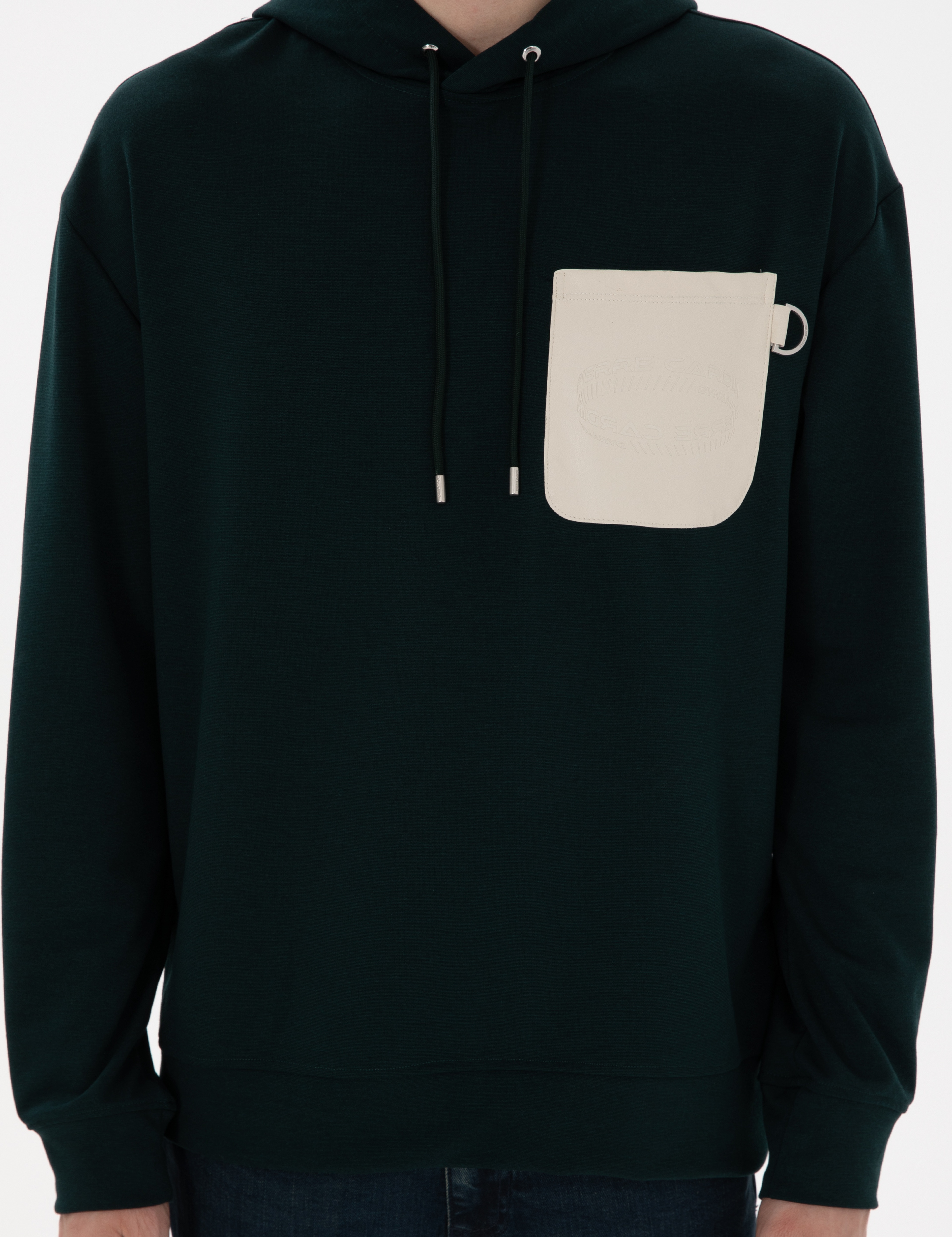 Koyu Yeşil Çelik Örme Comfort Fit  Kapüşonlu Sweatshirt - Image 6