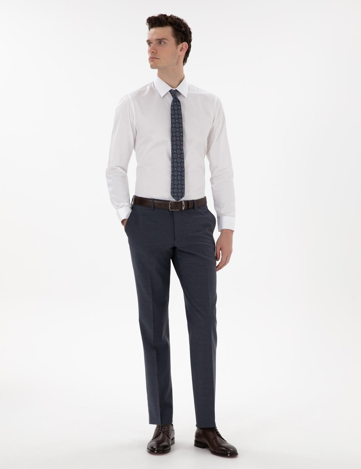 Beyaz Parlak Saten Slim Fit Uzun Kollu Basic Gömlek - 50305127016