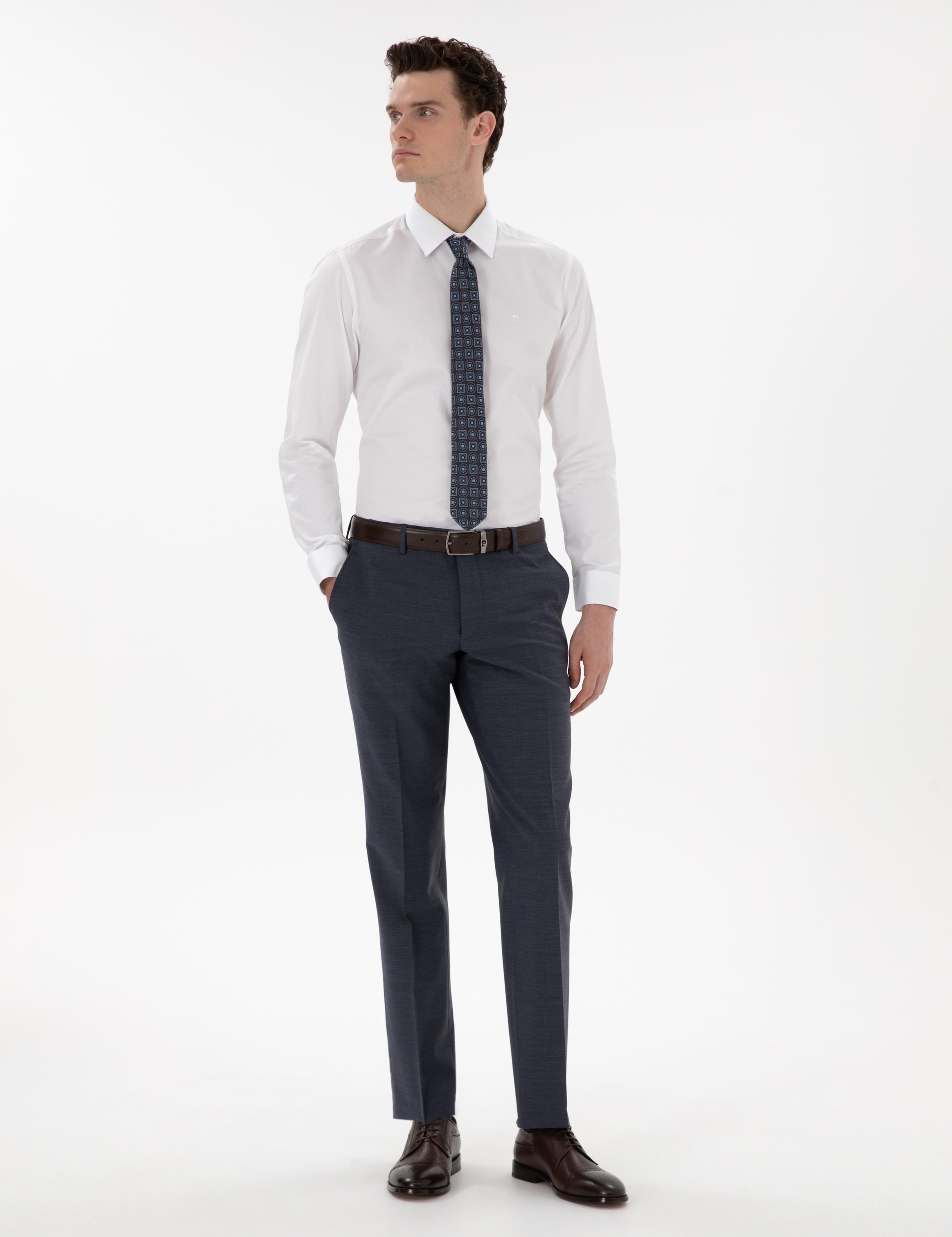 Beyaz Parlak Saten Slim Fit Uzun Kollu Basic Gömlek