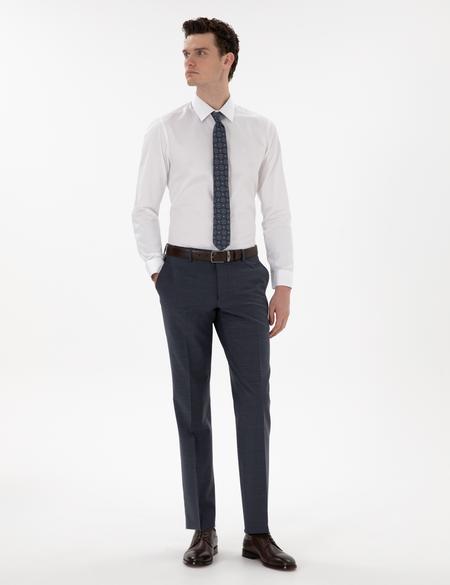 Beyaz Parlak Saten Slim Fit Uzun Kollu Basic Gömlek - 50305127016