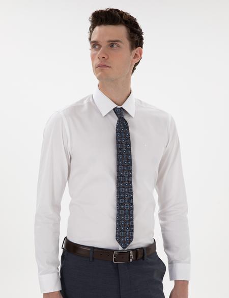 Beyaz Parlak Saten Slim Fit Uzun Kollu Basic Gömlek - 50305127016