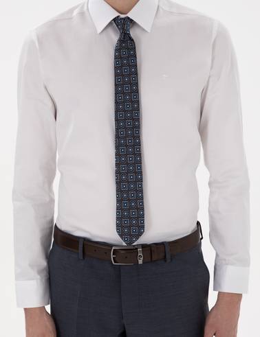 Beyaz %100 Pamuk Parlak Saten Slim Fit Uzun Kollu Basic Gömlek