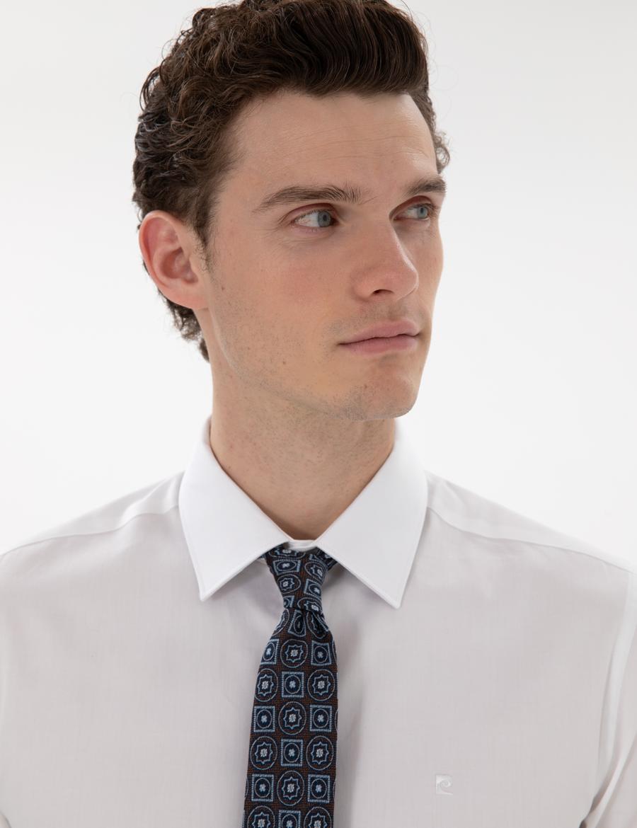 Beyaz Parlak Saten Slim Fit Uzun Kollu Basic Gömlek