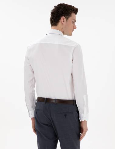 Beyaz %100 Pamuk Parlak Saten Slim Fit Uzun Kollu Basic Gömlek