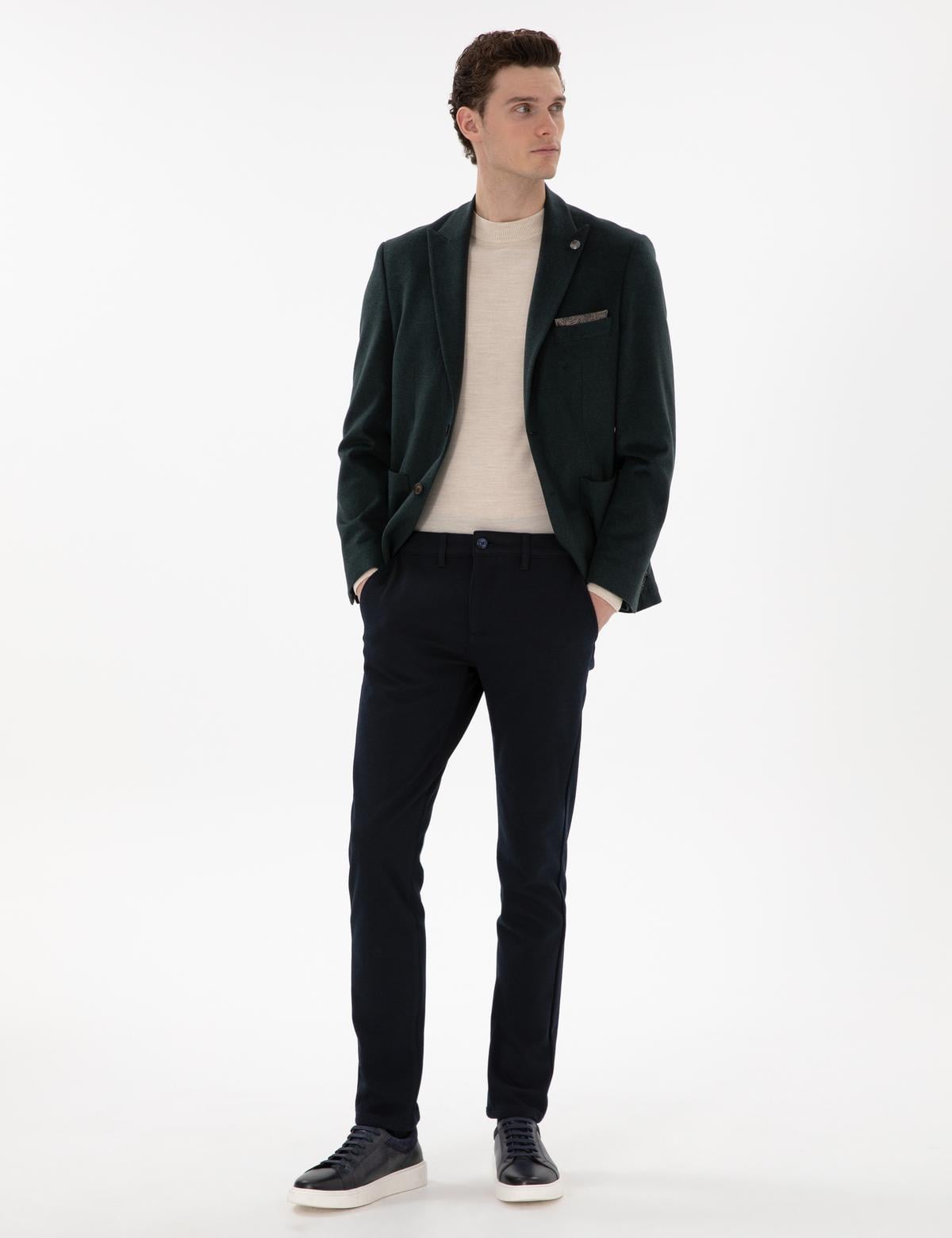 Lacivert Slim Fit Kanvas Pantolon