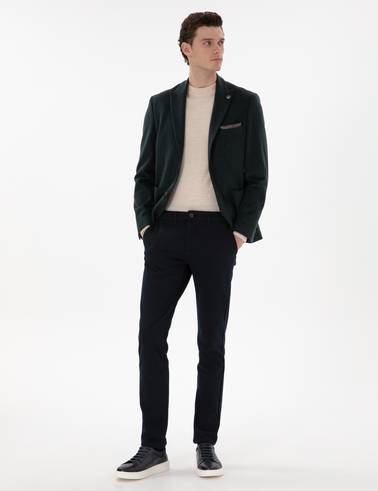 Lacivert Slim Fit Kanvas Pantolon