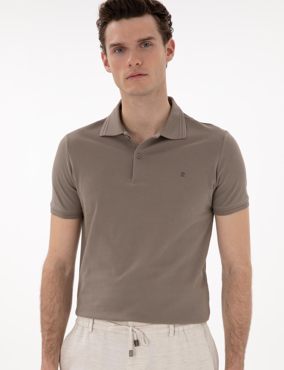 Koyu Vizon Slim Fit %100 Pamuk Polo Yaka Basic Tişört - 50306448160