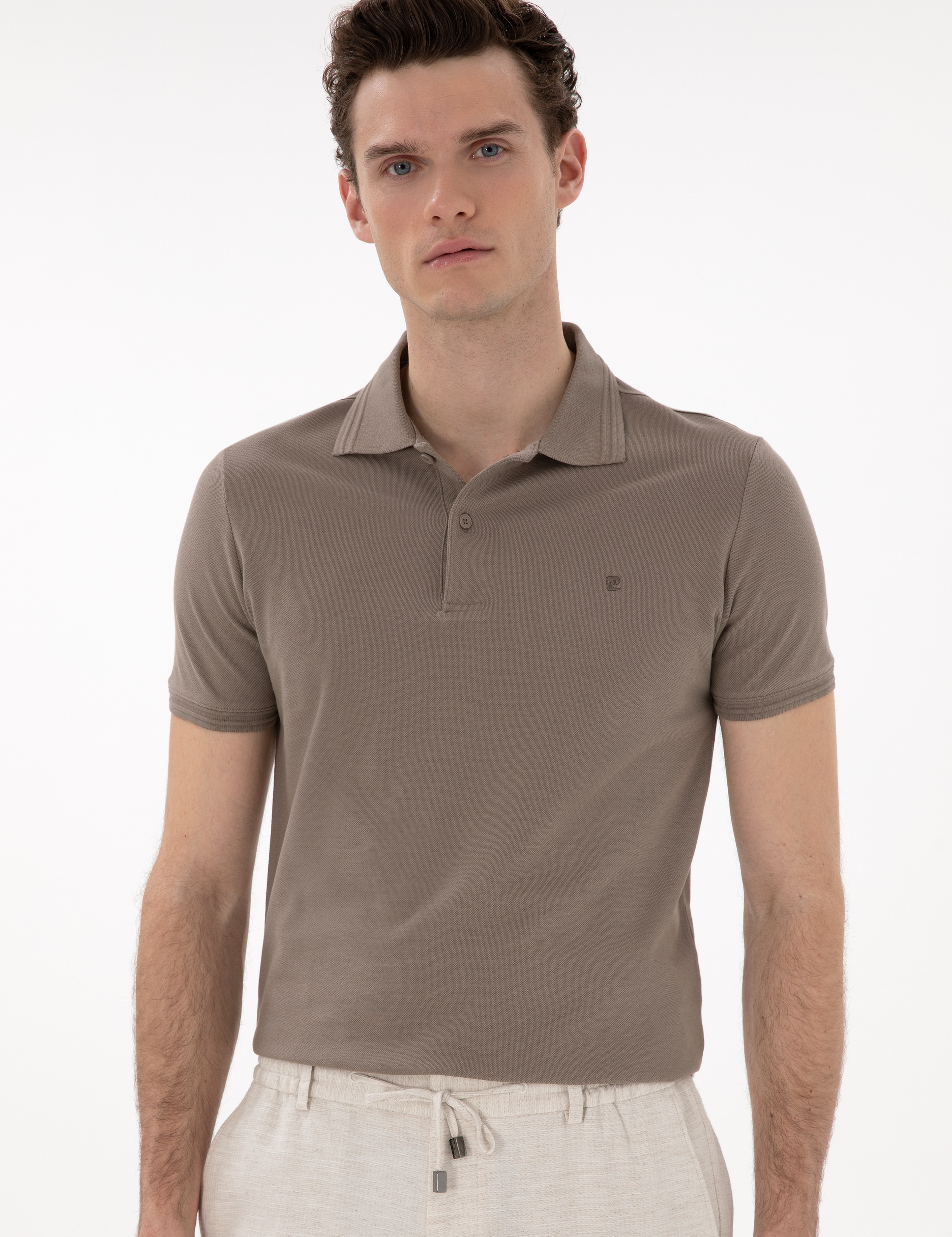 Koyu Vizon Slim Fit %100 Pamuk Polo Yaka Basic Tişört - Image 3