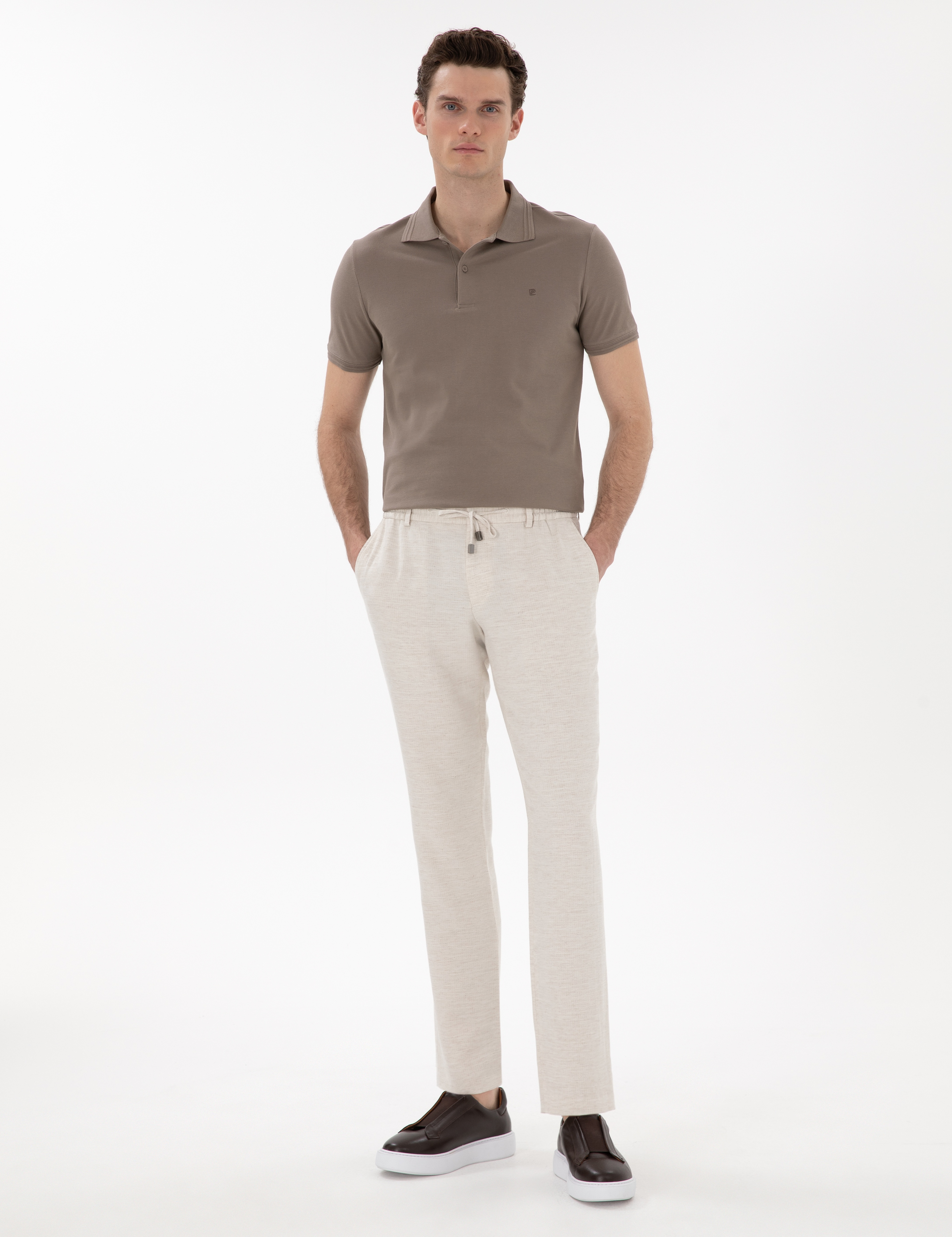 Koyu Vizon Slim Fit %100 Pamuk Polo Yaka Basic Tişört - Image 4