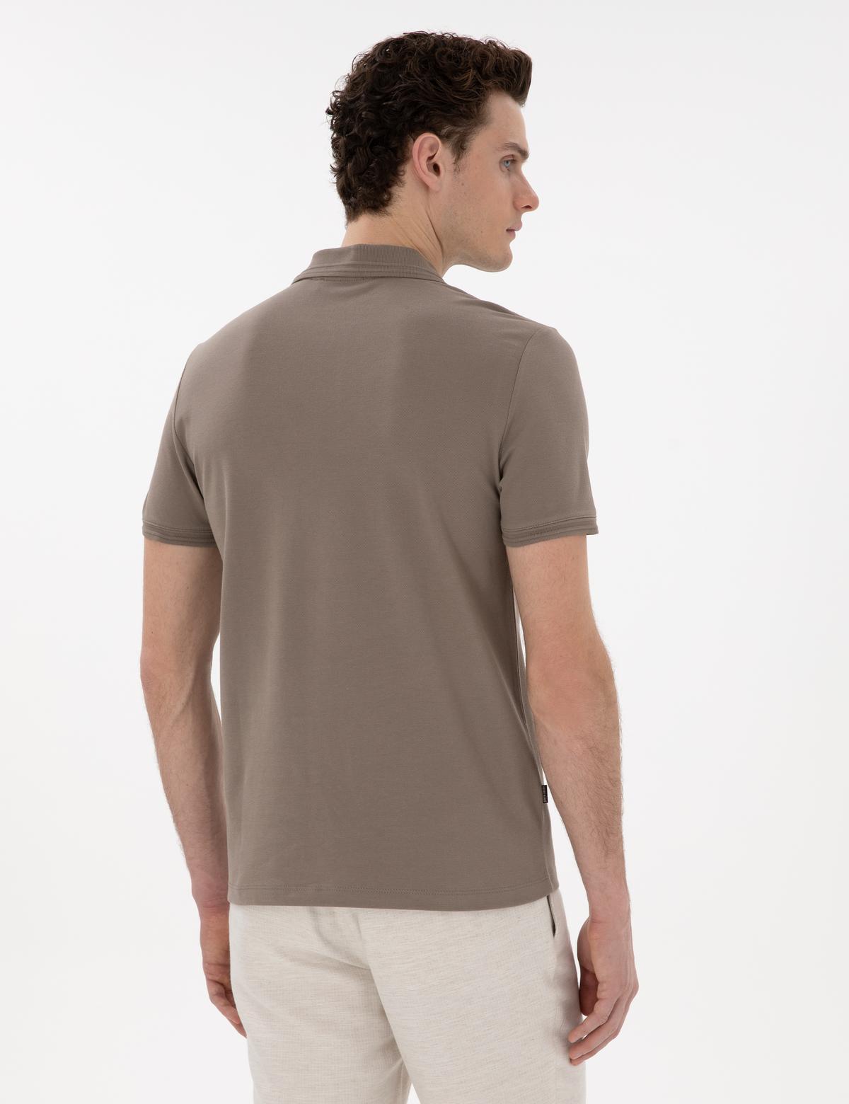 Koyu Vizon Slim Fit %100 Pamuk Polo Yaka Basic Tişört - 50306448160