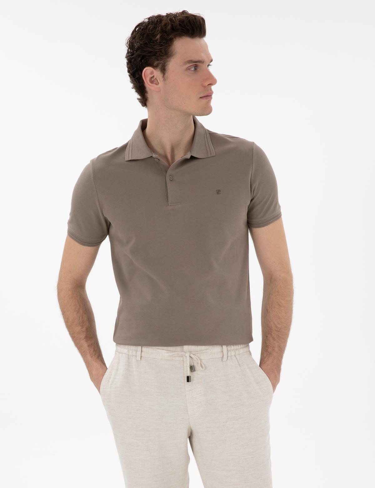 Koyu Vizon Slim Fit %100 Pamuk Polo Yaka Basic Tişört