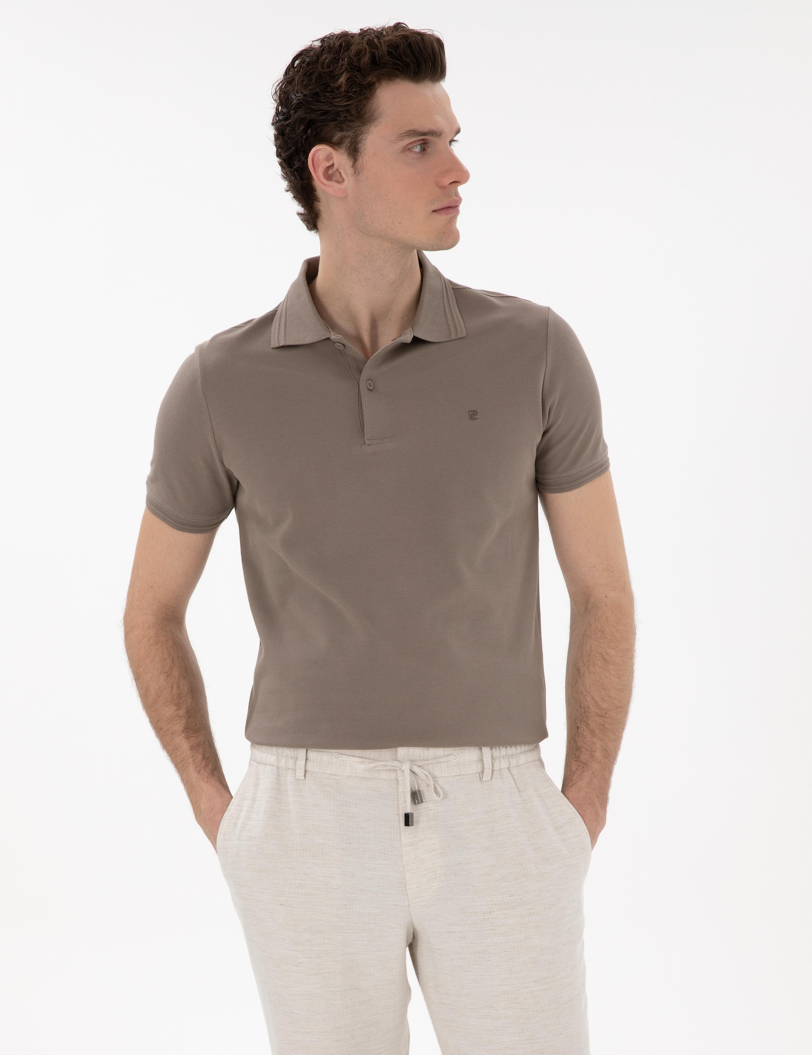 Koyu Vizon Slim Fit %100 Pamuk Polo Yaka Basic Tişört