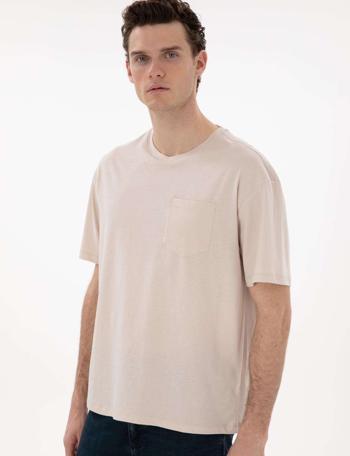 Bej Comfort Fit Basic Tişört - 50306991060