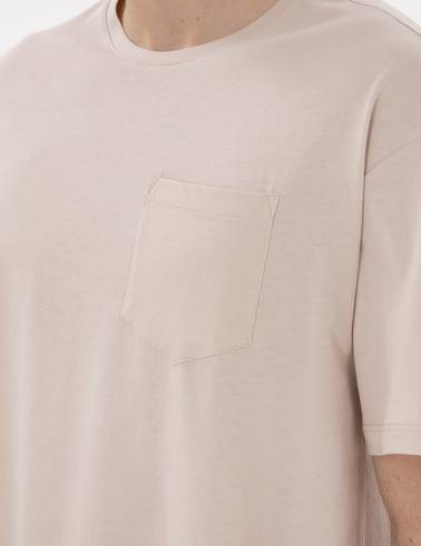Bej Comfort Fit %100 Pamuk Bisiklet Yaka Basic Tişört