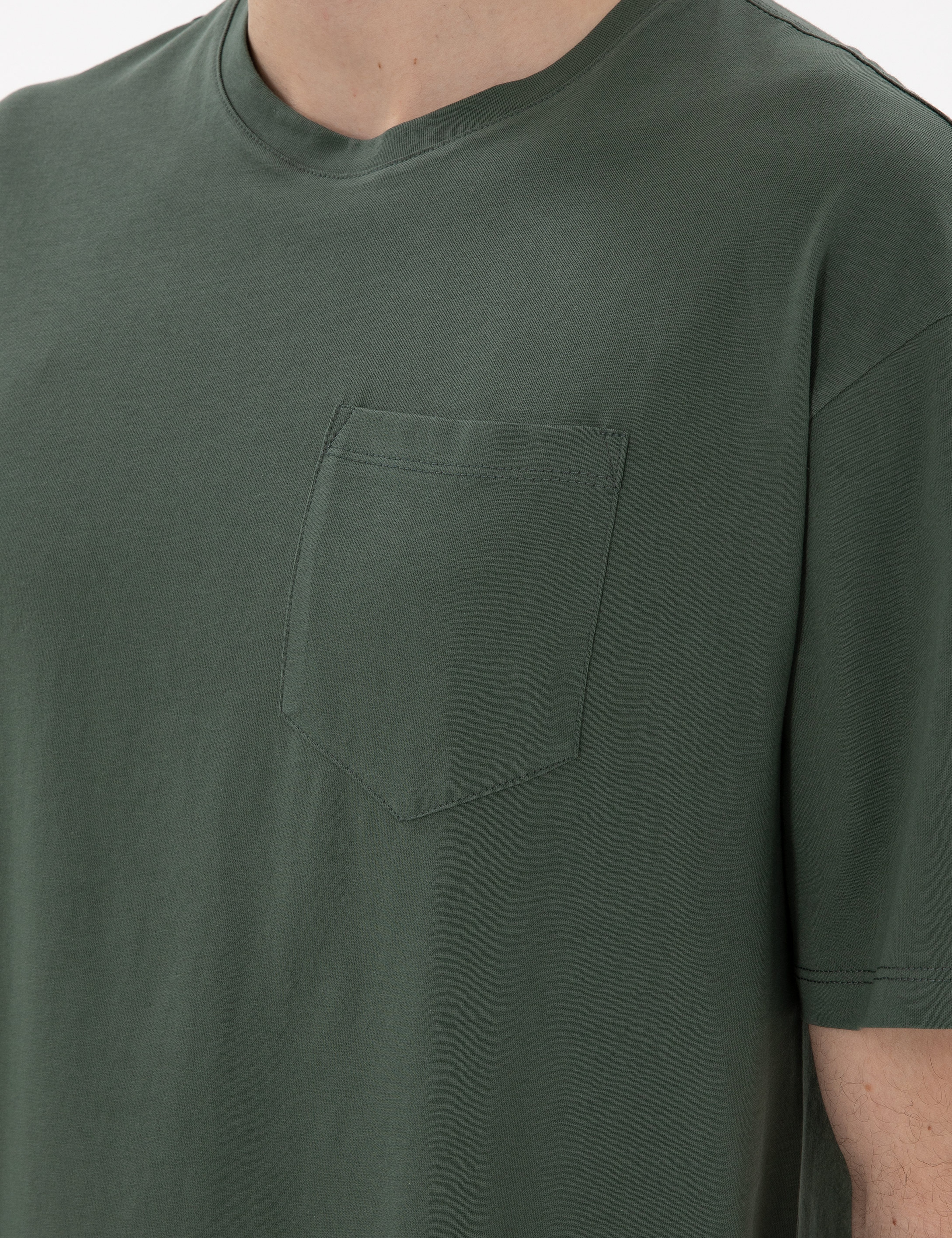 Koyu Yeşil Comfort Fit %100 Pamuk Bisiklet Yaka Basic Tişört