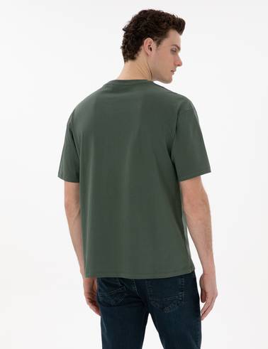 Koyu Yeşil Comfort Fit %100 Pamuk Bisiklet Yaka Basic Tişört