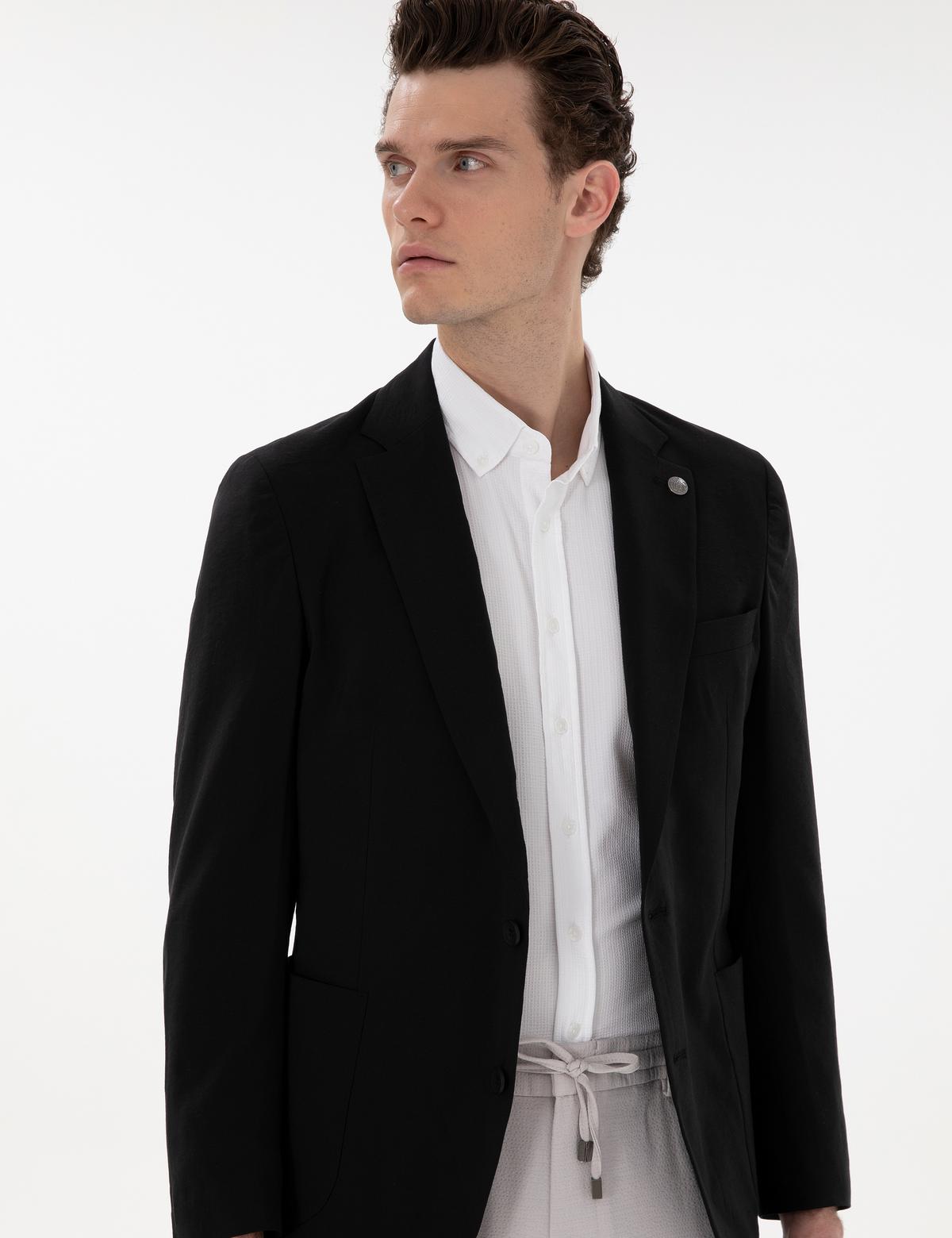 Siyah Slim Fit Ceket - 50287498008