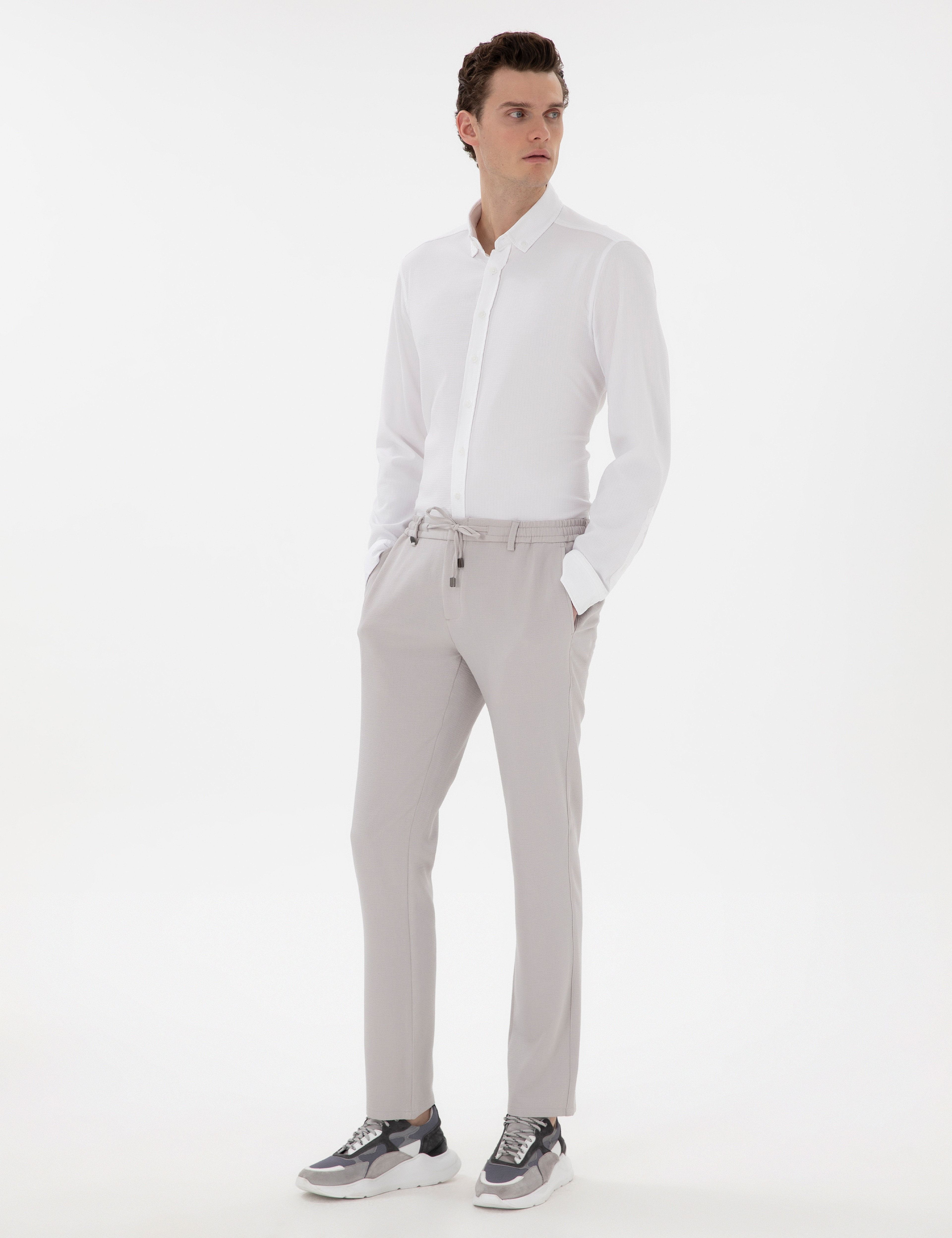 Gri Slim Fit Kumaş Pantolon - Image 3