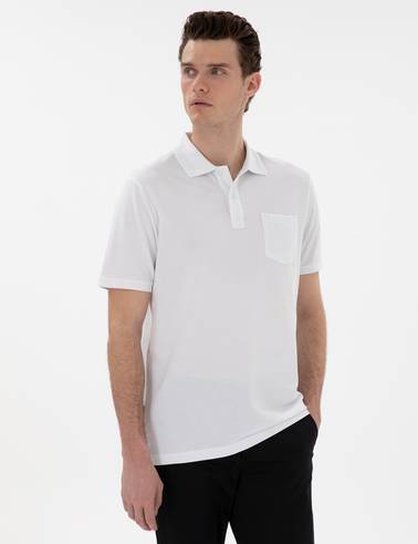 Beyaz Regular Fit Kıvrılmaz Polo Yaka Basic Tişört