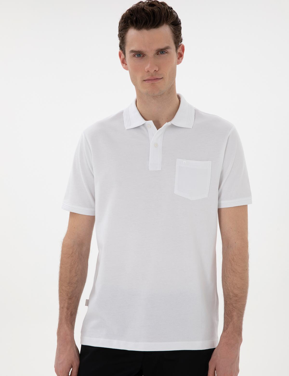 Beyaz Regular Fit Kıvrılmaz Polo Yaka Basic Tişört - 50302538029