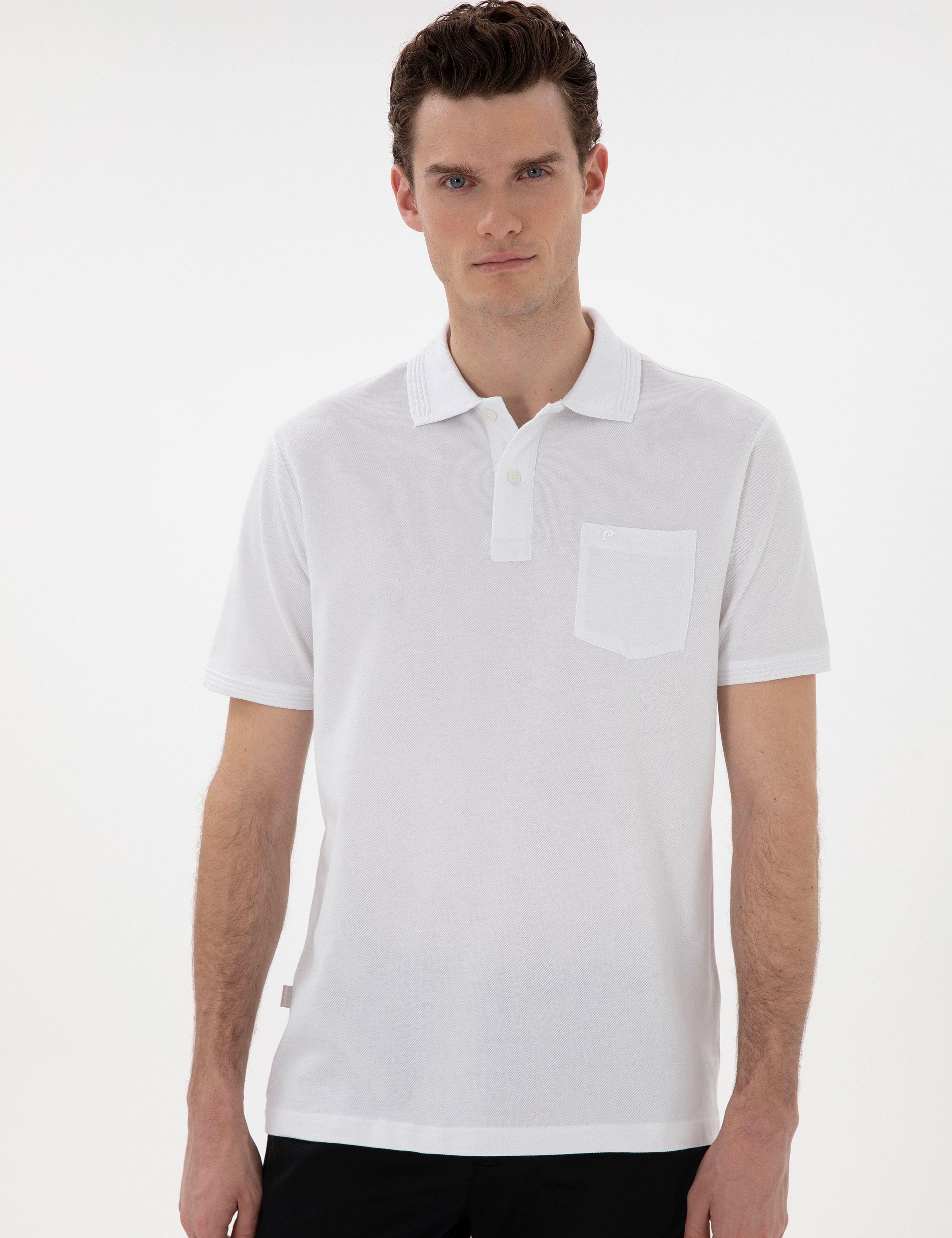 Beyaz Regular Fit Kıvrılmaz Polo Yaka Basic Tişört - Image 3