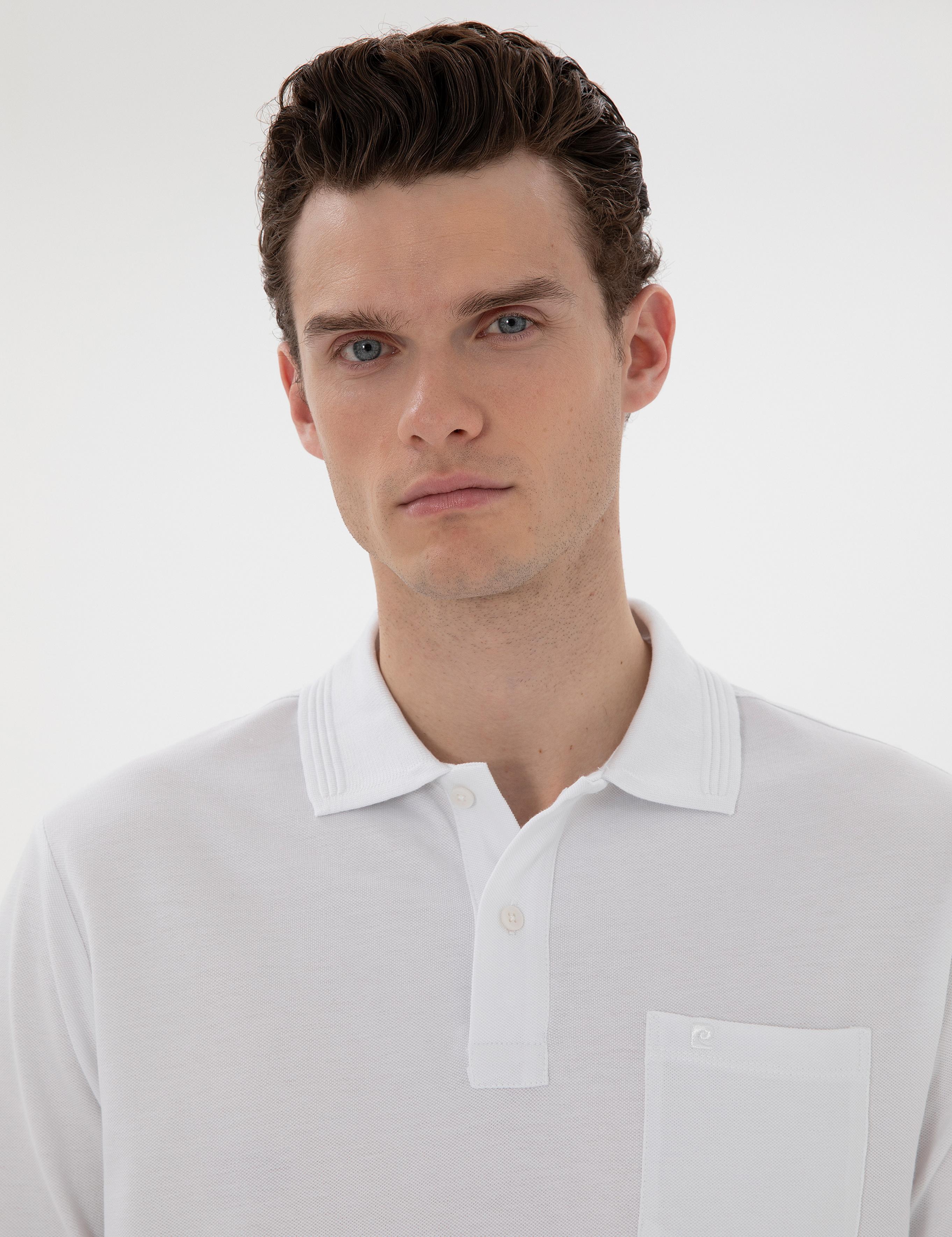 Beyaz Regular Fit Kıvrılmaz Polo Yaka Basic Tişört