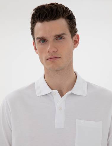 Beyaz Regular Fit Kıvrılmaz Polo Yaka Basic Tişört