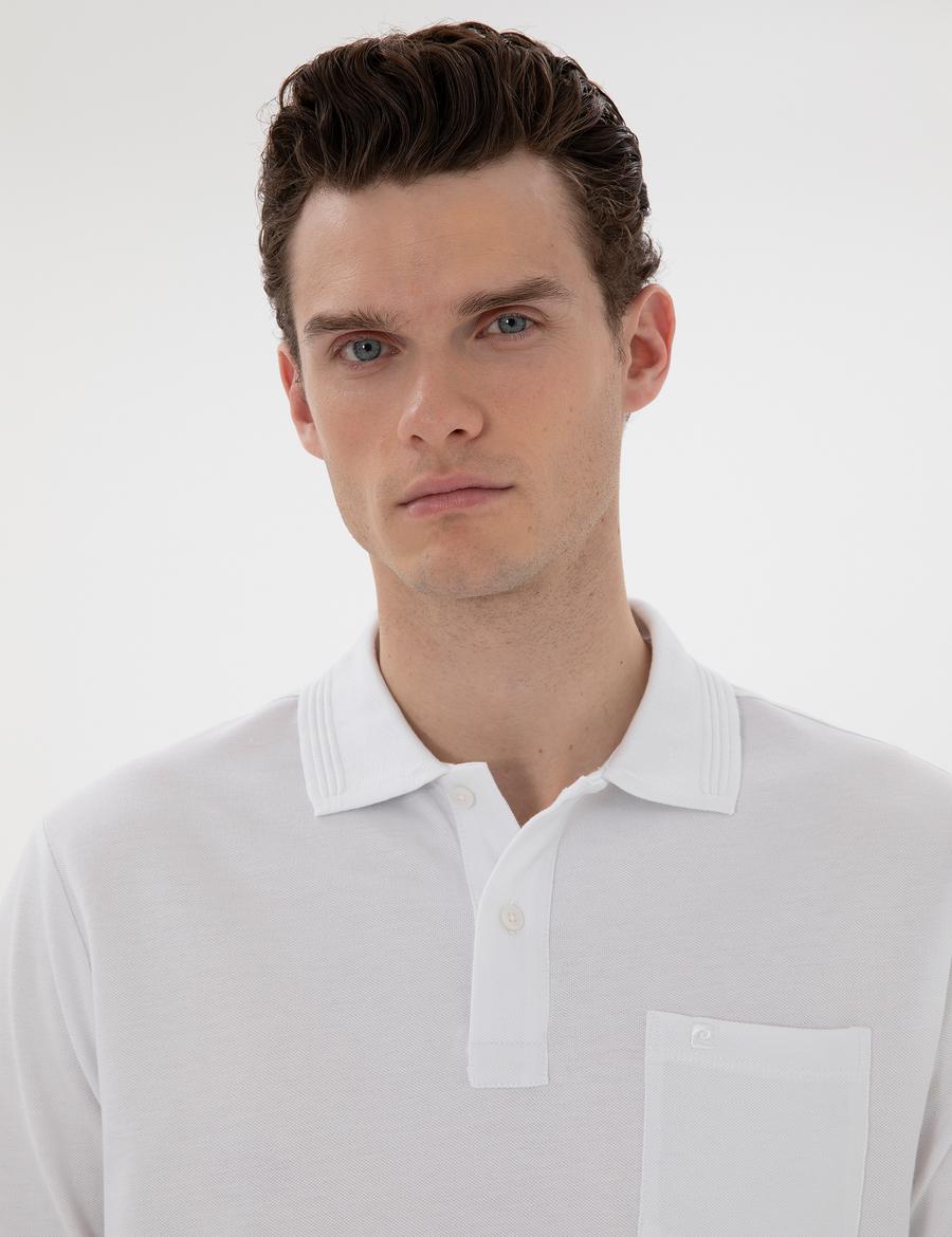 Beyaz Regular Fit Kıvrılmaz Polo Yaka Basic Tişört
