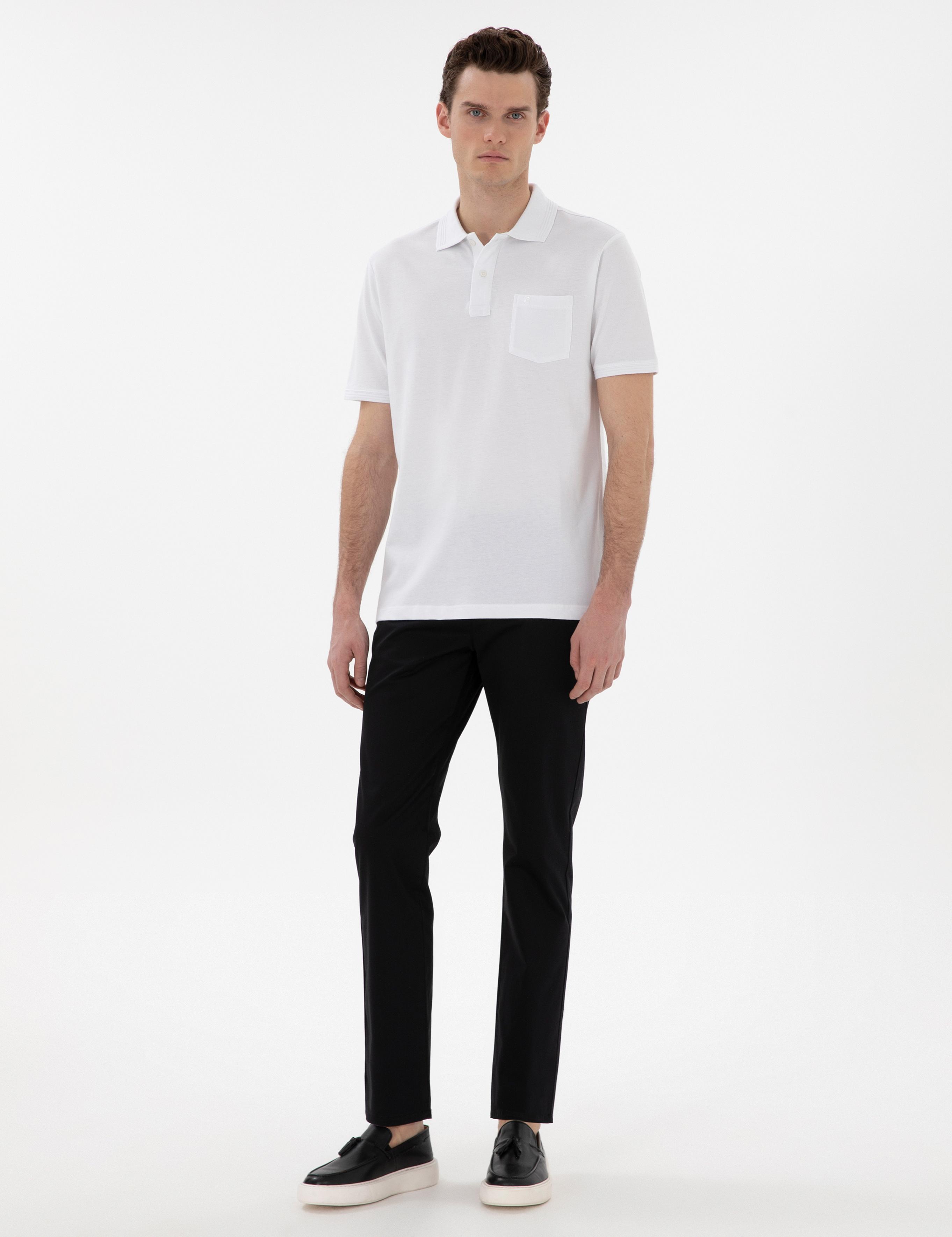 Beyaz Regular Fit Kıvrılmaz Polo Yaka Basic Tişört