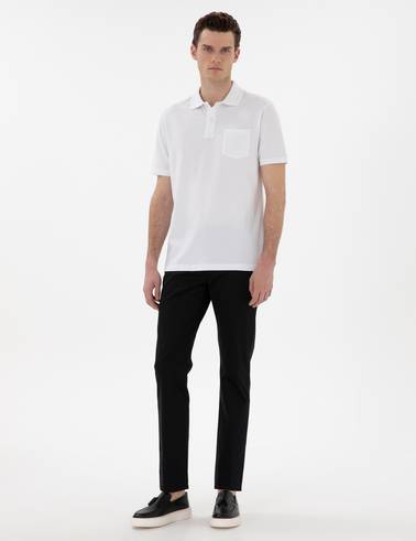 Beyaz Regular Fit Kıvrılmaz Polo Yaka Basic Tişört