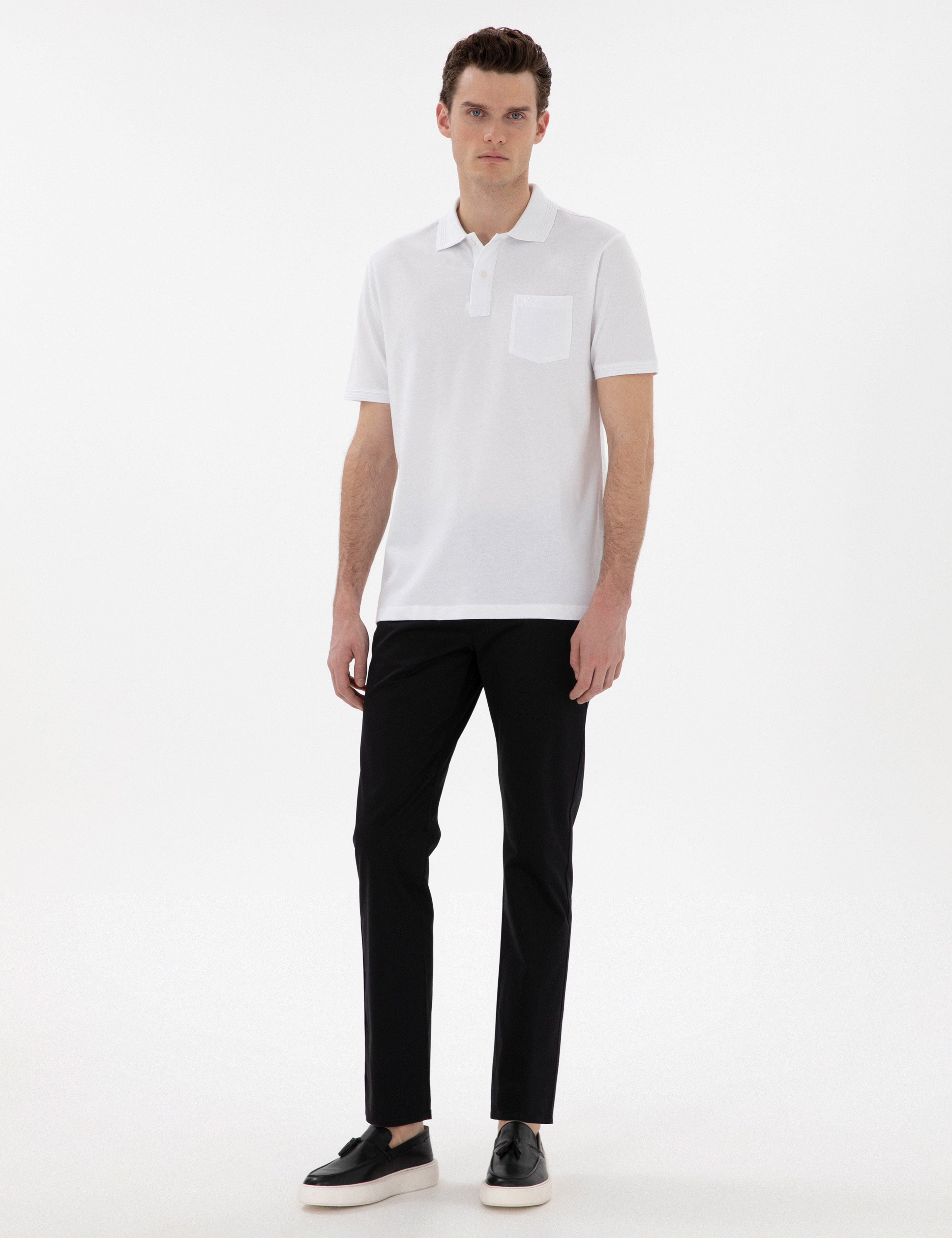 Beyaz Regular Fit Kıvrılmaz Polo Yaka Basic Tişört - Image 4