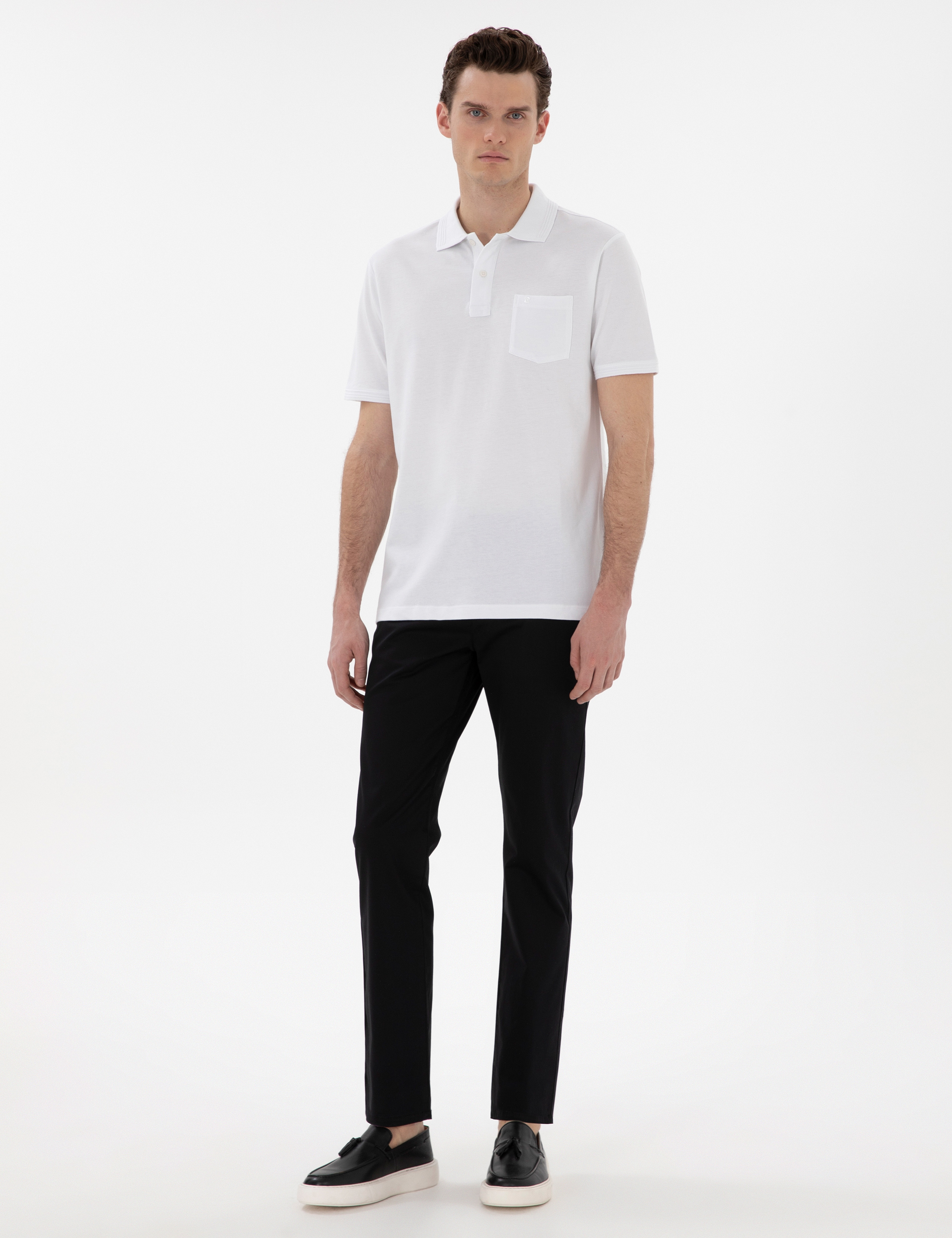 Beyaz Regular Fit Kıvrılmaz Polo Yaka Basic Tişört