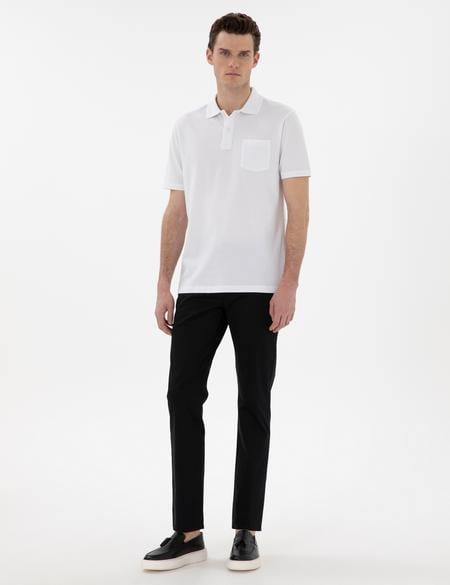 Beyaz Regular Fit Kıvrılmaz Polo Yaka Basic Tişört - 50302538029