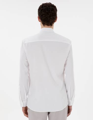 Beyaz Slim Fit Çizgili Uzun Kollu Gömlek