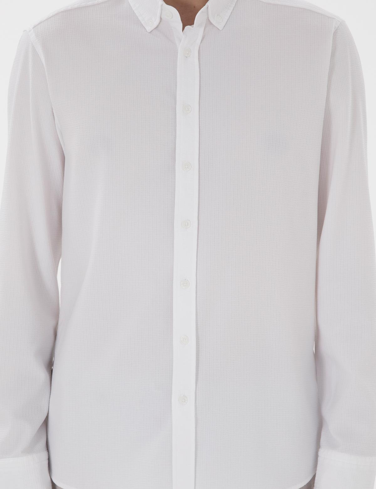 Beyaz Slim Fit Çizgili Uzun Kollu Gömlek - 50301583088