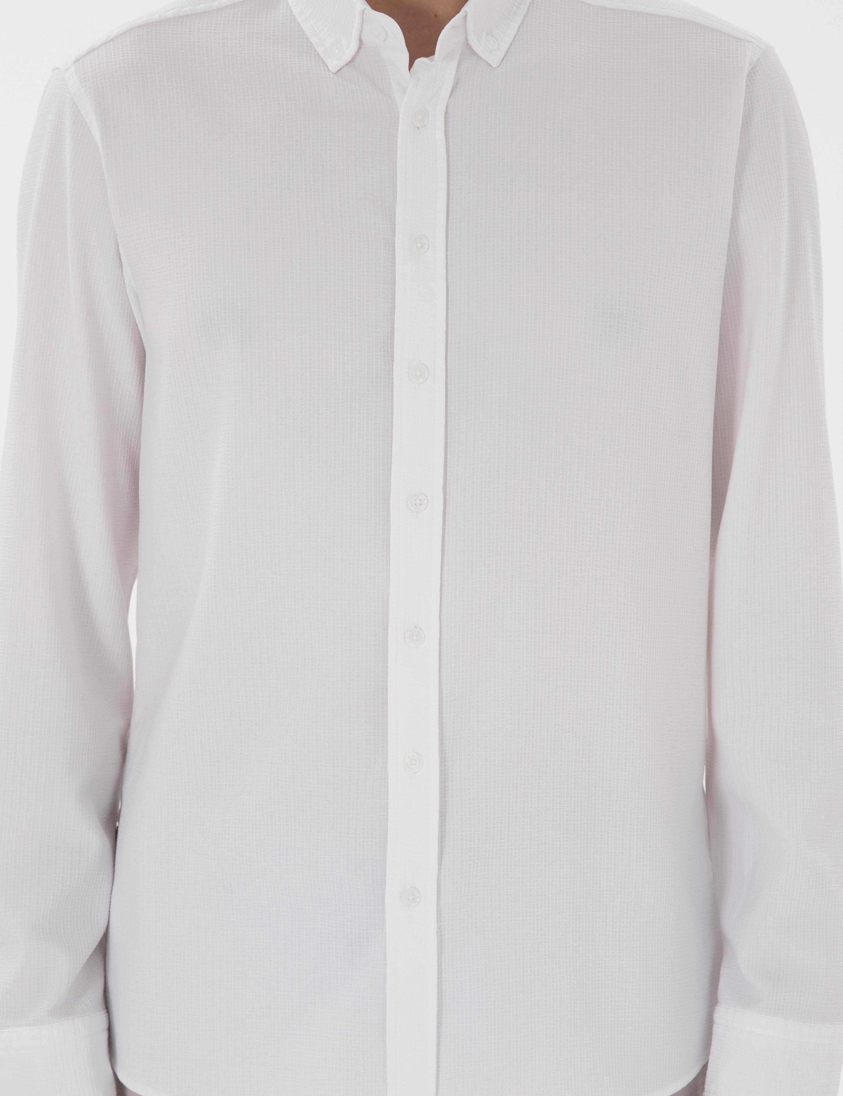 Beyaz Slim Fit Çizgili Uzun Kollu Gömlek