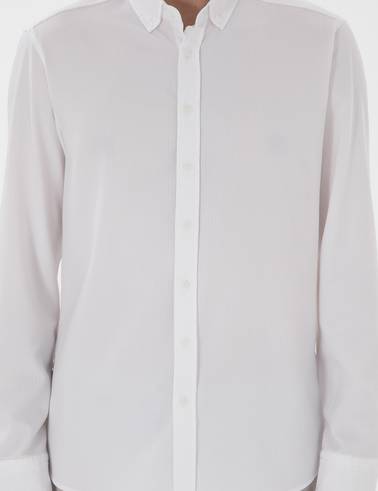 Beyaz Slim Fit Çizgili Uzun Kollu Gömlek