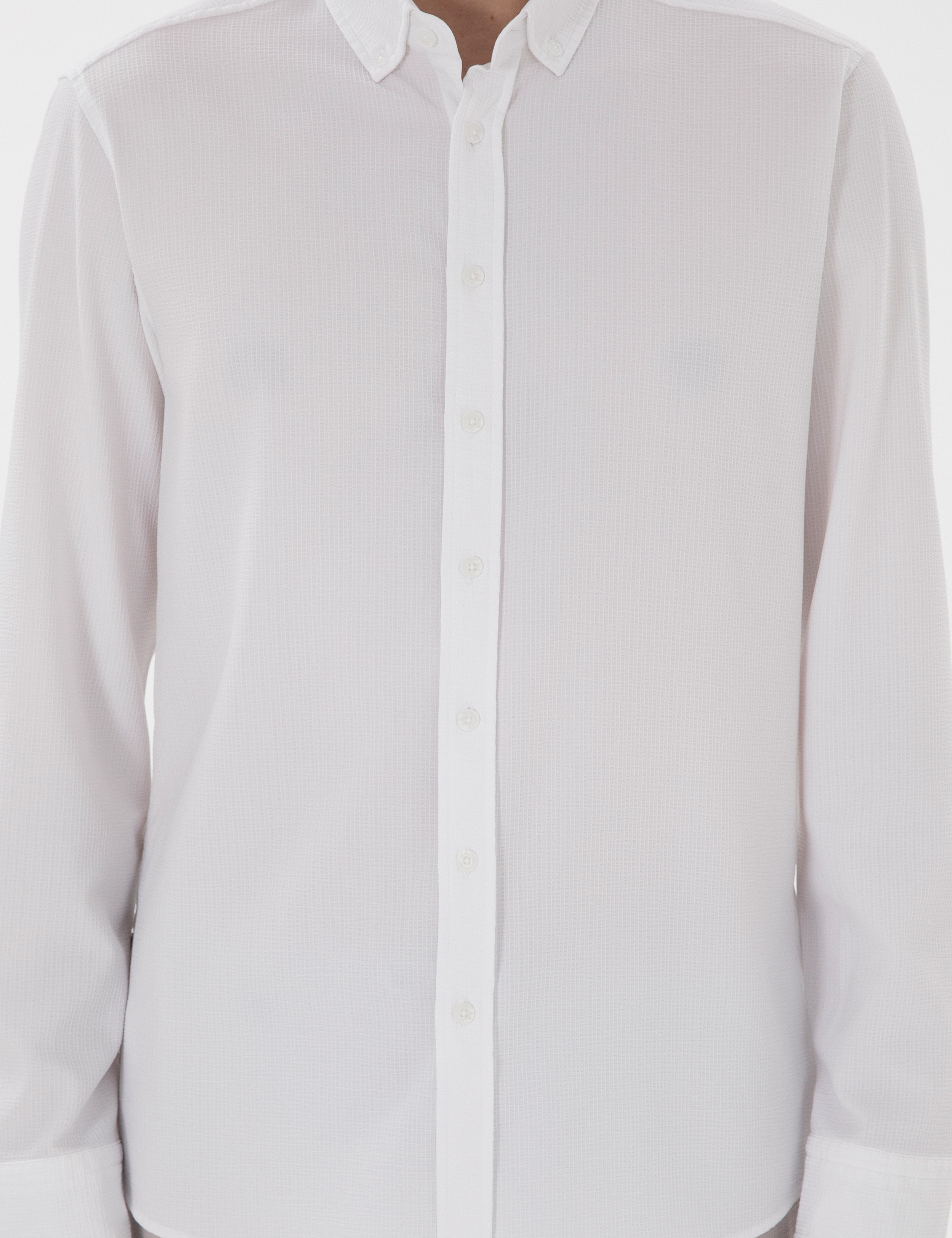 Beyaz Slim Fit Çizgili Uzun Kollu Gömlek - Image 6