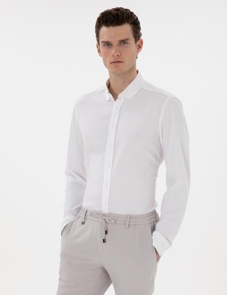 Beyaz Slim Fit Çizgili Uzun Kollu Gömlek - 50301583088