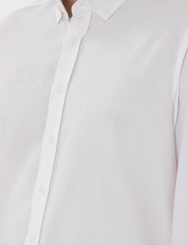 Beyaz Slim Fit Çizgili Uzun Kollu Gömlek