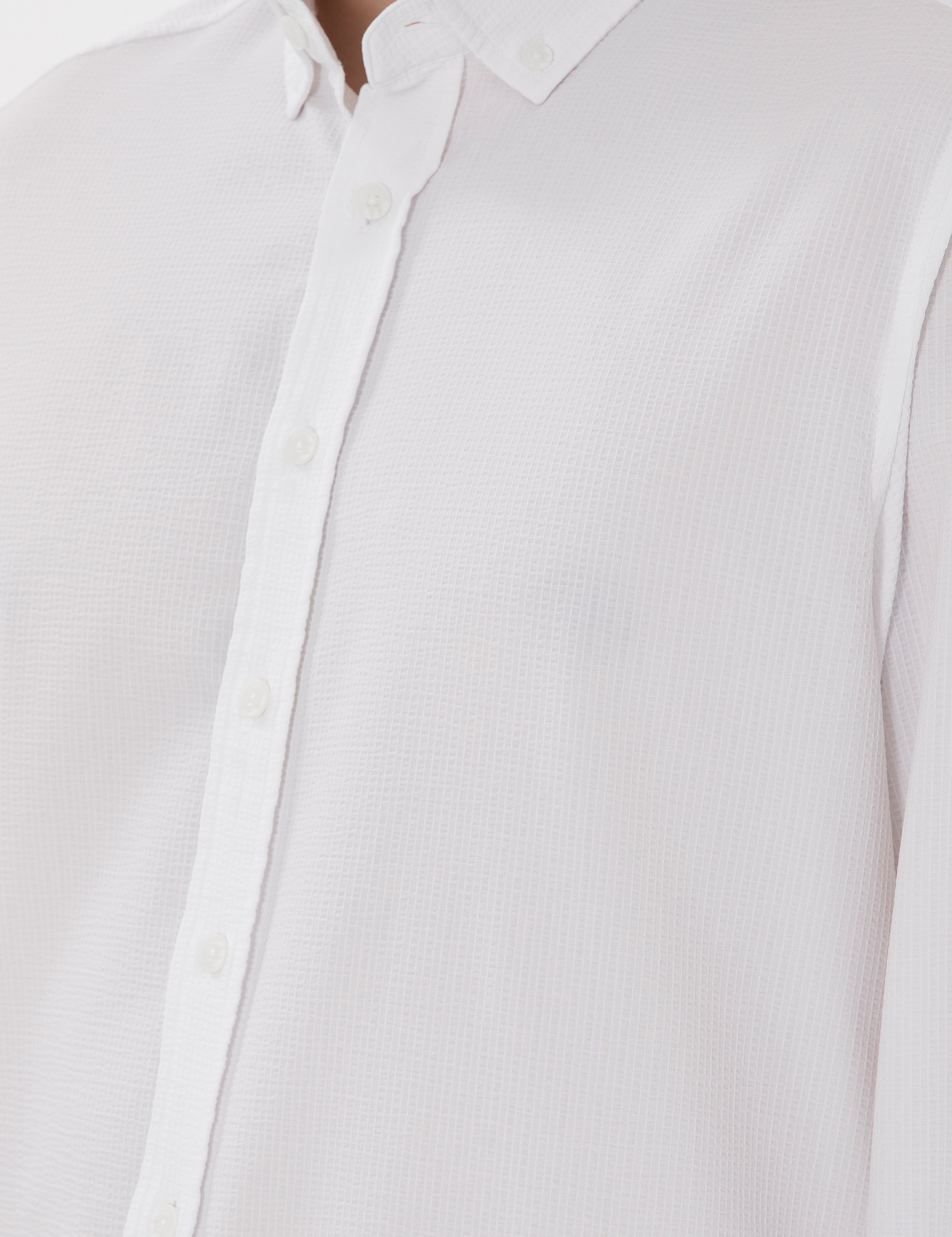 Beyaz Slim Fit Çizgili Uzun Kollu Gömlek - Image 7